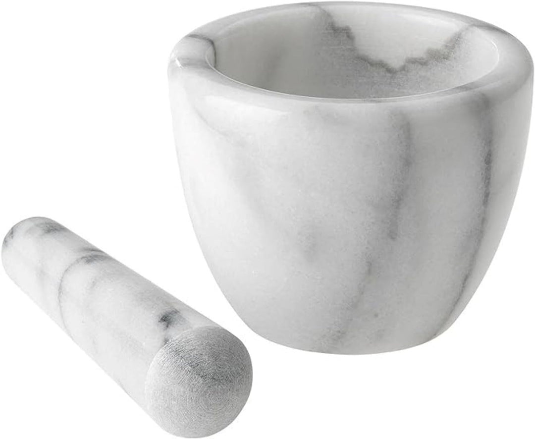 Westmark Mörser mit Stössel aus Marmor, Hoch, Innendurchmesser: ca. 7,5 cm, Gourmet, Weiss/Grau, 695