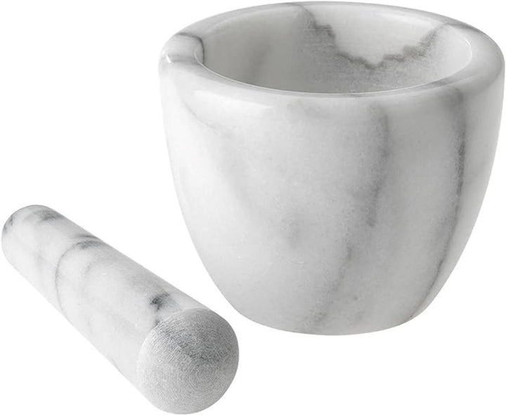 Westmark Mörser mit Stössel aus Marmor, Hoch, Innendurchmesser: ca. 7,5 cm, Gourmet, Weiss/Grau, 695