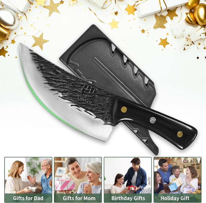 FULLHI Multi-color Holzgriff Full Tang Heavy Meat Cleaver mit Scheide, High Carbon Steel Chef Fleisc