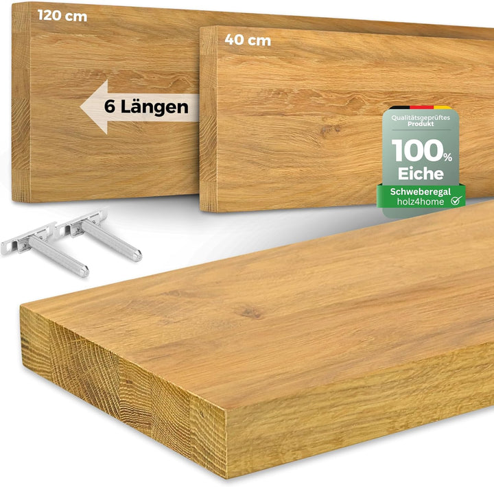 holz4home® Wandregal ohne Baumkante 40 cm Länge, Natur Geölt I Schweberegal mit Befestigung im moder