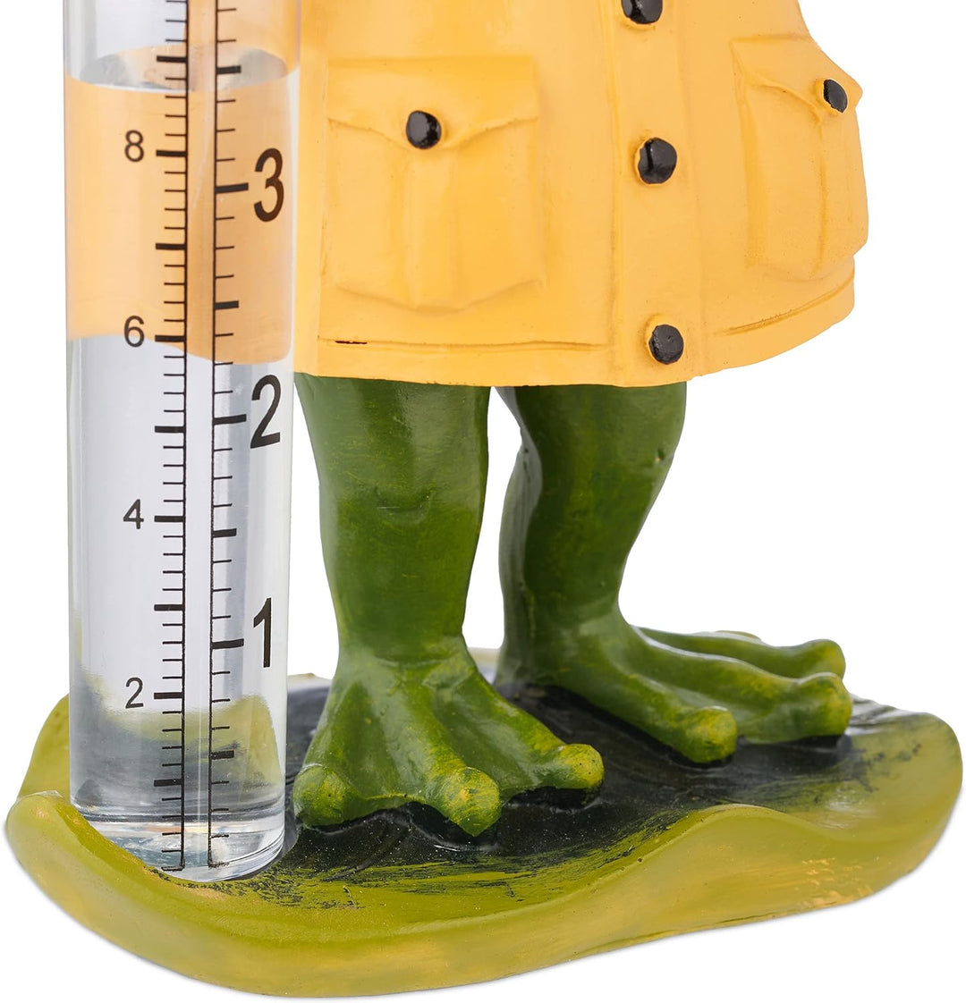 Relaxdays Regenmesser Frosch, wetterbeständig, analoger Regenanzeiger, H x B x T: 19 x 10,5 x 8 cm,