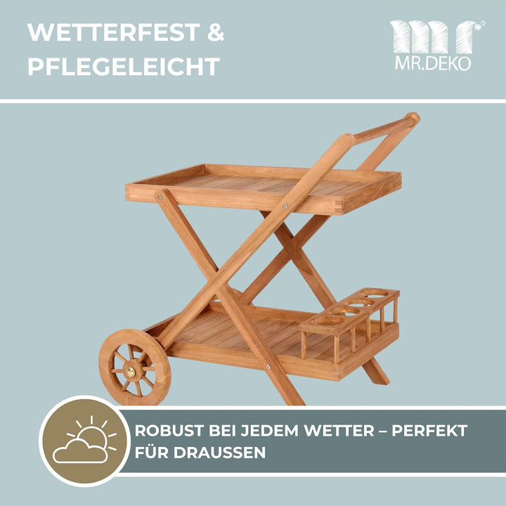 Mr. Deko Teak Servierwagen Chester - Teak - Dinett - Kaffee - Teewagen - Butler - Gartentisch - Outd