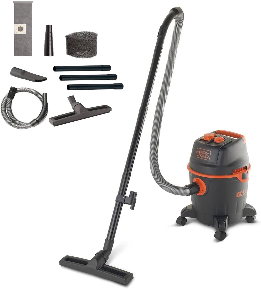 BLACK+DECKER Nass und Trockensauger BXVC20PTE mit Integrierte Steckdose für Elektrowerkzeug (1200 W,