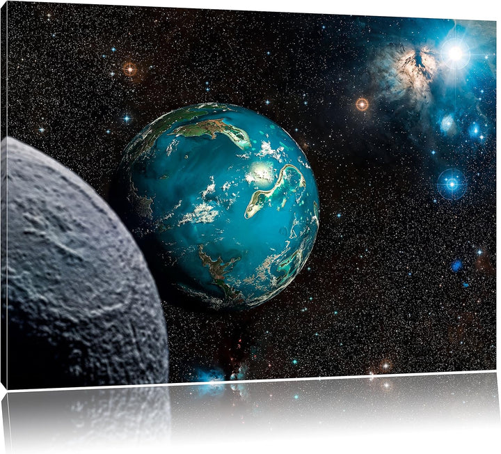 Planet Erde im Kosmos, Format: 100x70 auf Leinwand, XXL riesige Bilder fertig gerahmt mit Keilrahmen