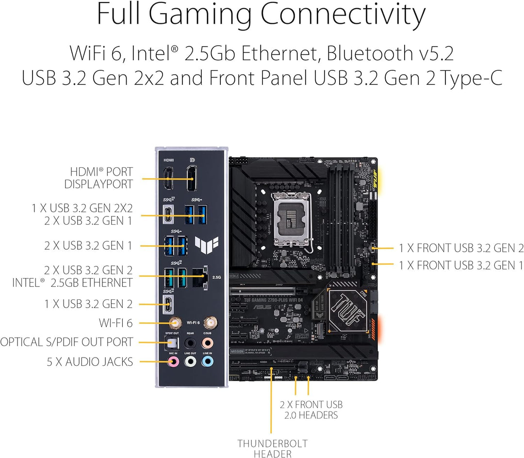 ASUS TUF Z790 PLUS - Intel LGA 1700 ATX VRM 20+1-Phasen-Motherboard, DDR4, fünf M.2-Steckplätze, PCI