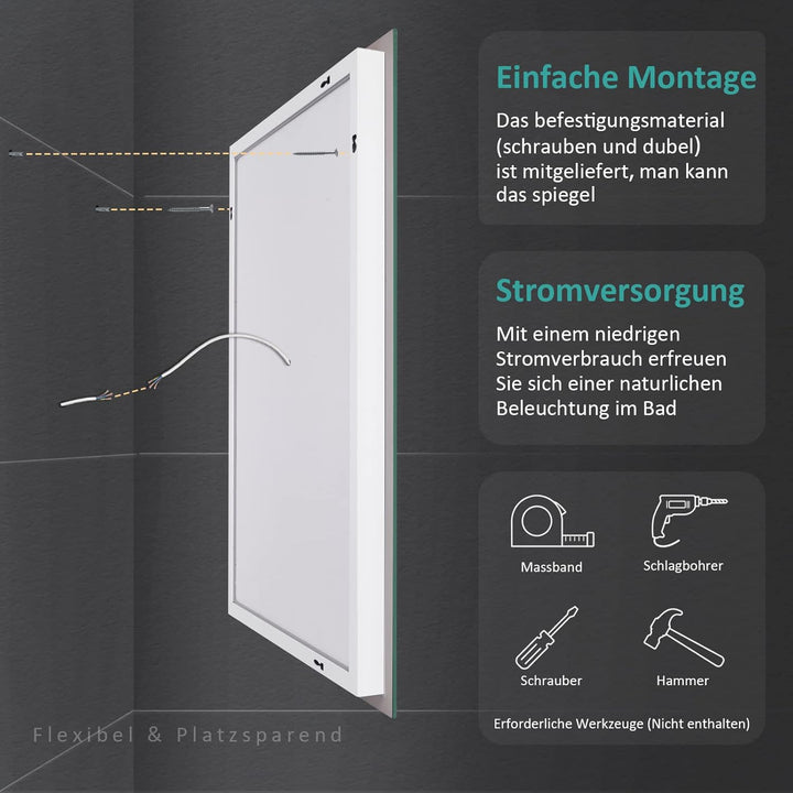 EMKE LED Badspiegel mit Beleuchtung 50x60cm Badezimmerspiegel mit Warmweisses Licht und Kaltesweisse