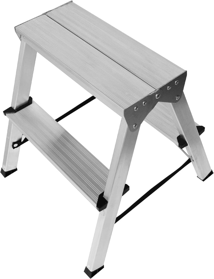 Zweiseitige Aluleiter Klappleiter Haushaltsleiter 2x2 Stehleiter Tragkraft 125kg EN131 | 2 Stufen /