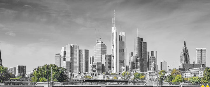 Glasbild Panorama | Wandbild aus Echtglas | Skyline von Frankfurt am Main | 100x40 cm | inkl. Aufhän