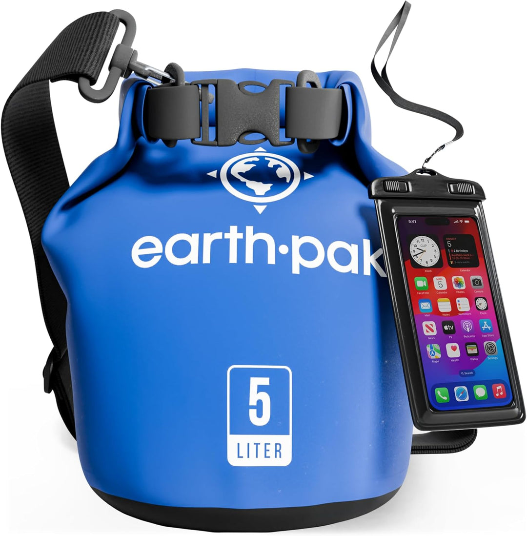 Earth Pak – Wasserdichter Packsack mit Schultergurt und wasserfester Handyhülle – Ideale Rolltop Tas