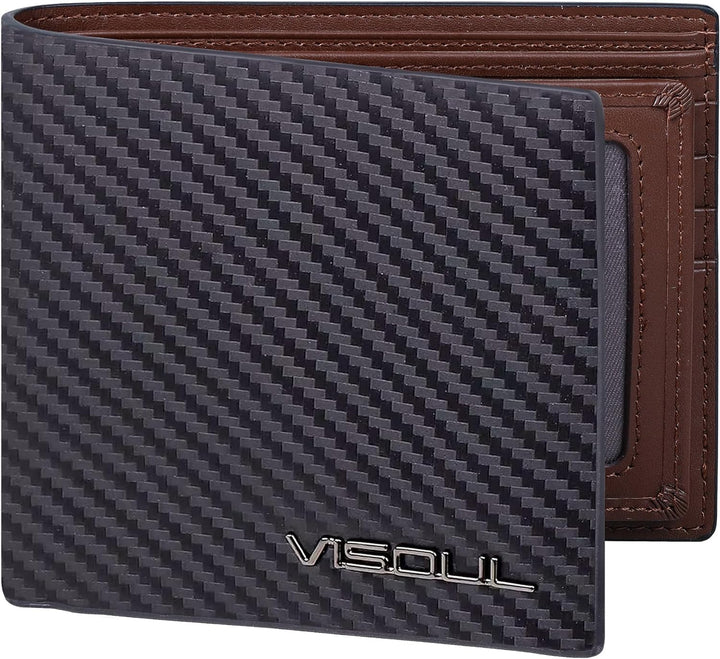 VISOUL Leder Geldbörse Herren mit ID-Fenster & RFID Schutz I Echtleder Geldbeutel für Männer I Porte