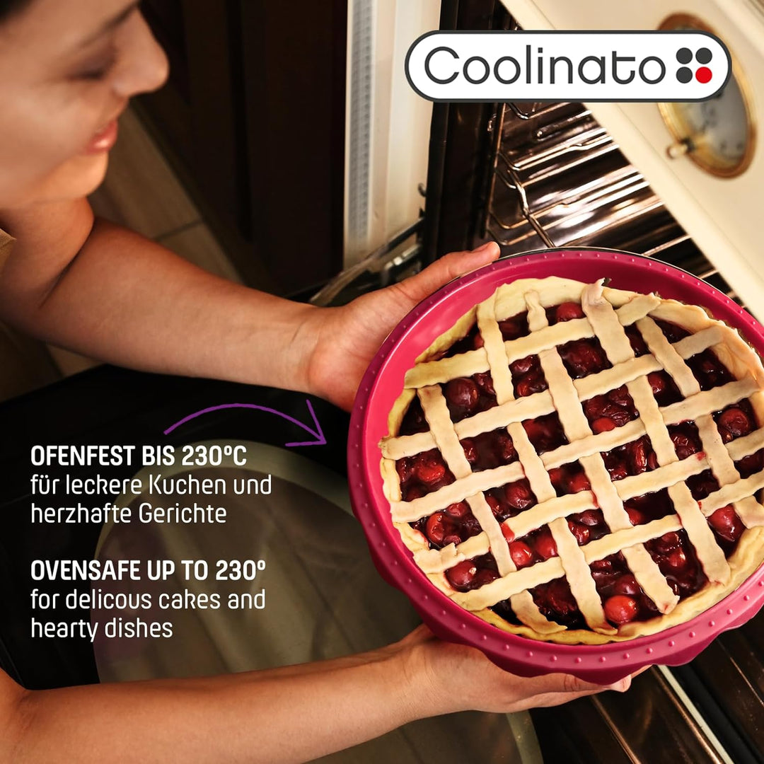 Coolinato 3er Set Silikon Backformen rund 16 cm 20 cm und 26 cm, Rot, Silikonformen zum Backen von K