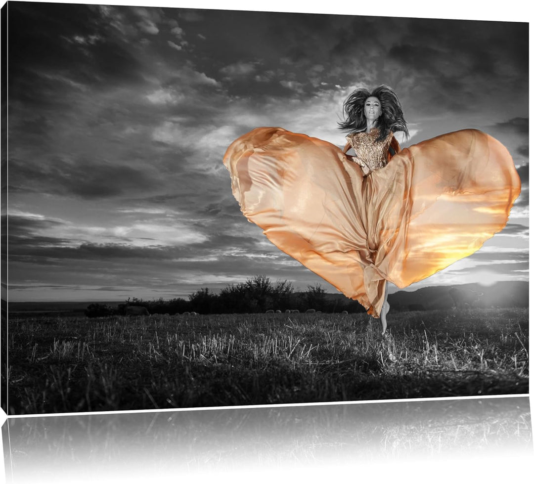 Frau in schönem Kleid schwarz/weiss Format: 100x70 auf Leinwand, XXL riesige Bilder fertig gerahmt m