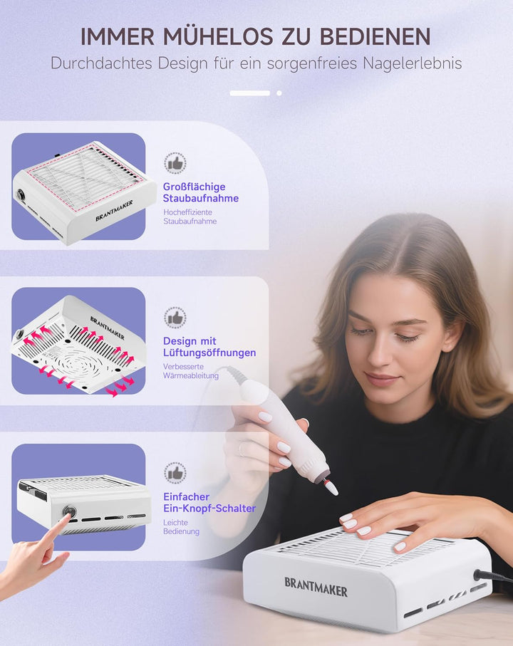 BRANTMAKER Staubabsaugung Nagelstudio Absaugung Nagelstaubsauger, mit Bürste und 2 Wiederverwendbare