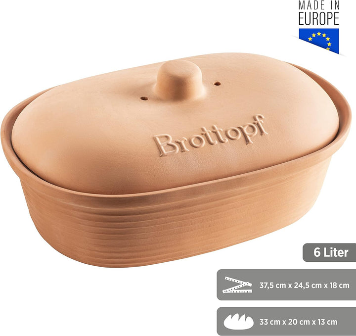 MÄSER 931996 Serie Ceramica Brottopf oval aus Naturton - Praktische Brotaufbewahrung - Brotbehälter