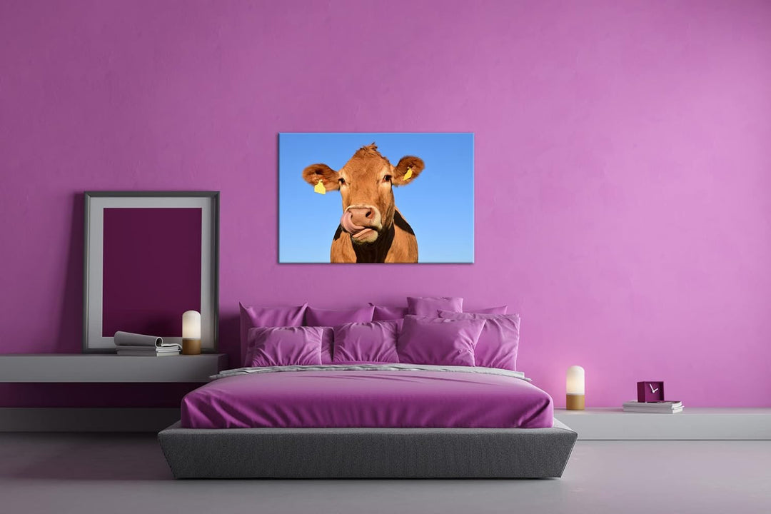 deyoli lustige Kuh Format:90x60 cm als Leinwandbild, Motiv fertig gerahmt auf Echtholzrahmen, Hochwe