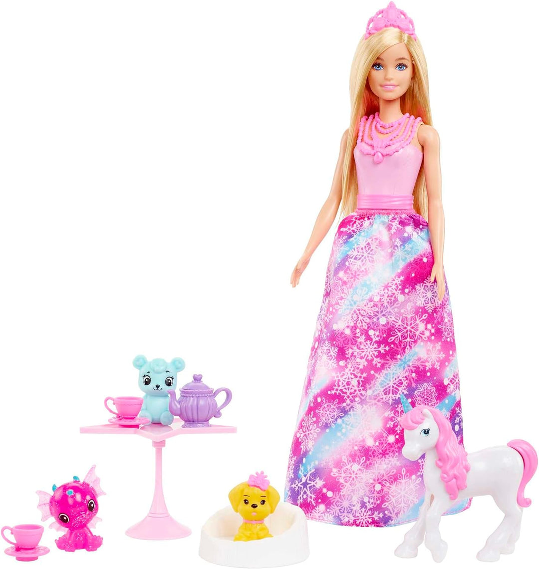 Barbie Dreamtopia Märchen-Adventskalender mit Puppe und 24 Überraschungen wie Haustieren, Moden und