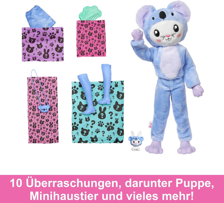 BARBIE Cutie Reveal Puppe - 10 Überraschungen in einer Verpackung, Plüschtierfreunde, Hase in Koala-