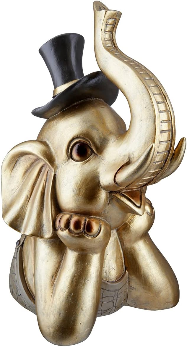 GILDE Deko Figur Skulptur Elefant mit Zylinder - Tierfigur aus Kunstharz - Dekoration Wohnzimmer - F