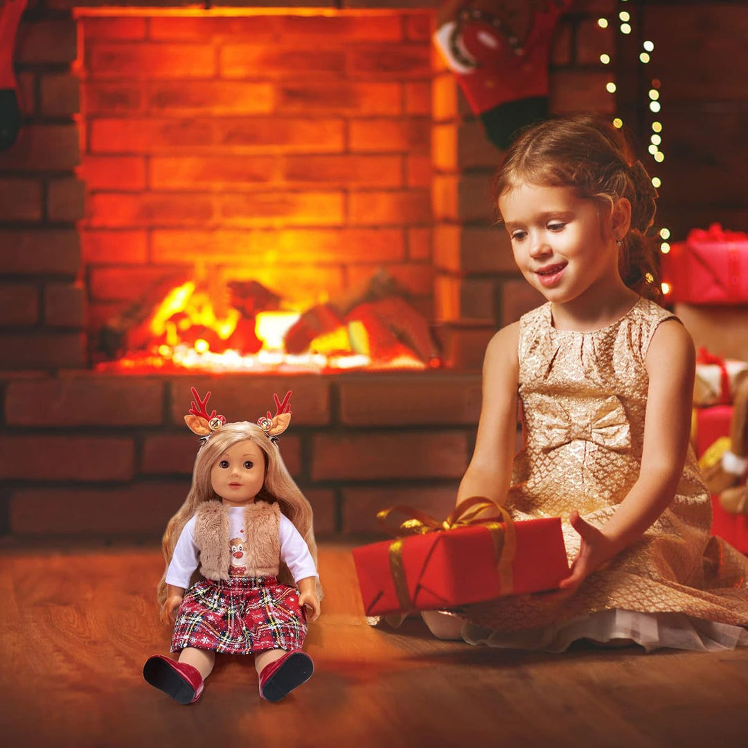 Tacobear Puppenkleidung Weihnachten Puppen Kleider Zubehör Set Puppen Hemd Rot Karierter Rock Mantel