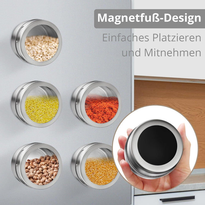 HOMGEN Gewürzdosen Magnetisch Edelstahl 12 Stück Gewürzgläser Set Magnet 100ml Gewürze Spice Jars mi