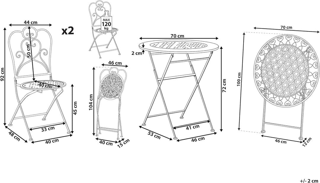 Garten Bistro Set Balkonset Balkonmöbel beige 2 Stühle Klapptisch Metall Trieste