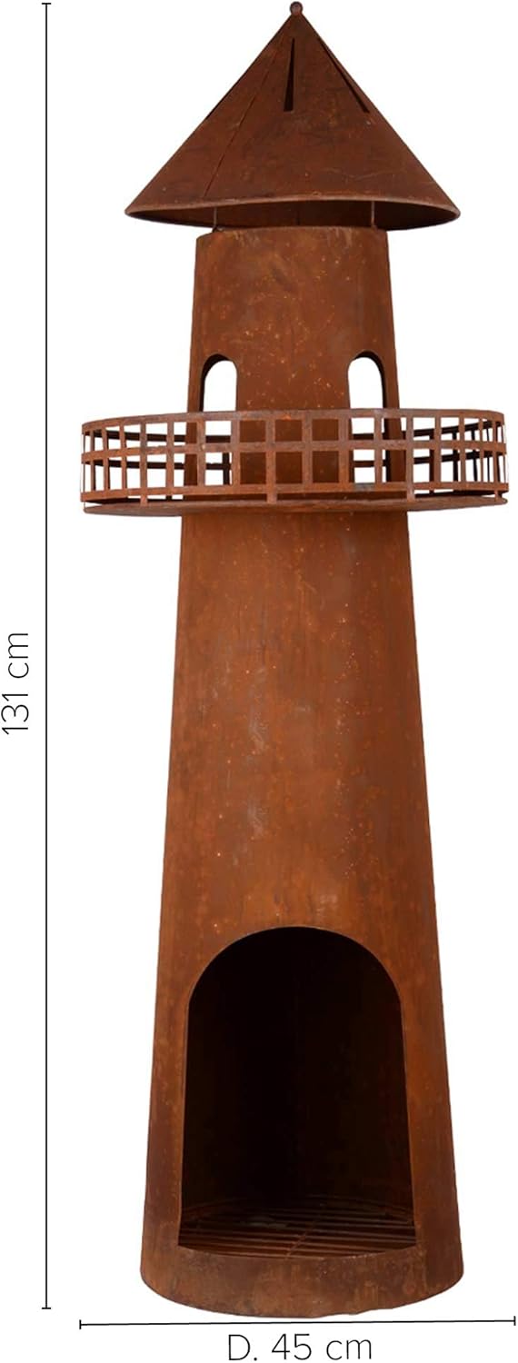UNUS Gartenkamin Leuchtturm aus Edelrost als Feuerschale für den Garten 131 cm