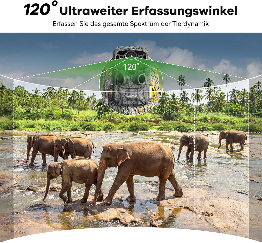 DEATTI Wildkamera mit Handyübertragung APP, 4K 48MP HD WLAN Bluetooth Wildkamera mit Bewegungsmelder