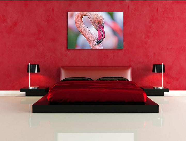 prächtiger Flamingo Deluxe Format: 100x70 cm auf Leinwand, XXL riesige Bilder fertig gerahmt mit Kei