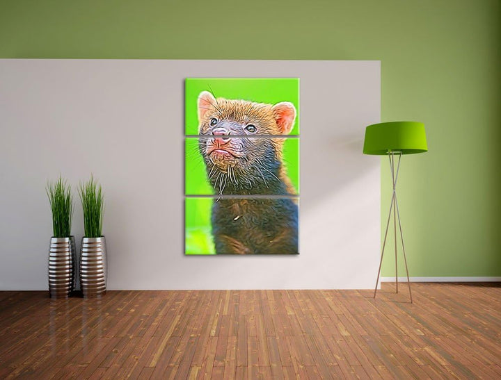 freches Frettchen Spezial 3-Teiler Leinwandbild 120x80 Bild auf Leinwand, XXL riesige Bilder fertig