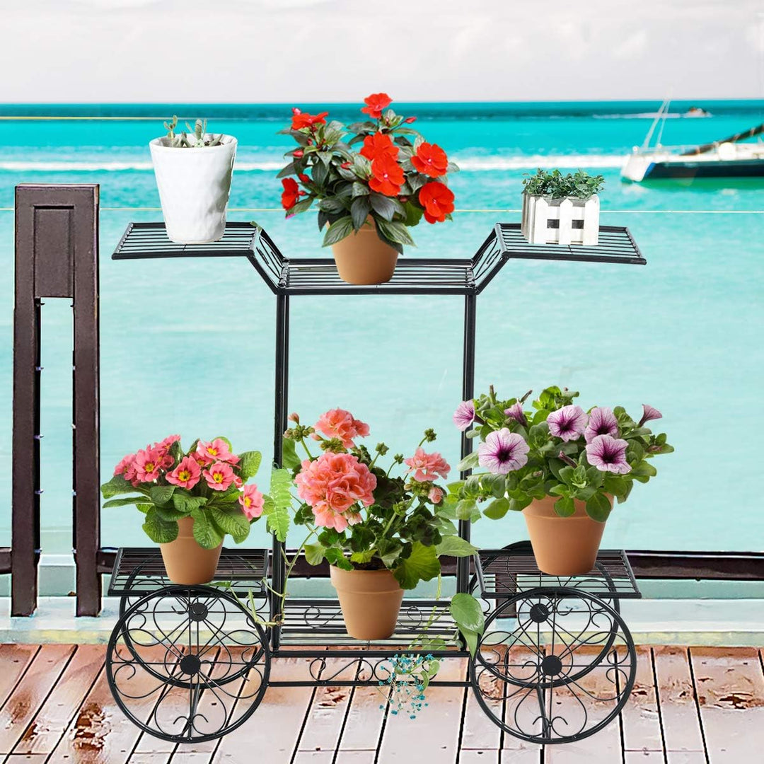 COSTWAY Pflanzenregal Metall, Blumenregal schwarz, Blumenständer mit 6 Ablagen, Pflanzenhalter für d