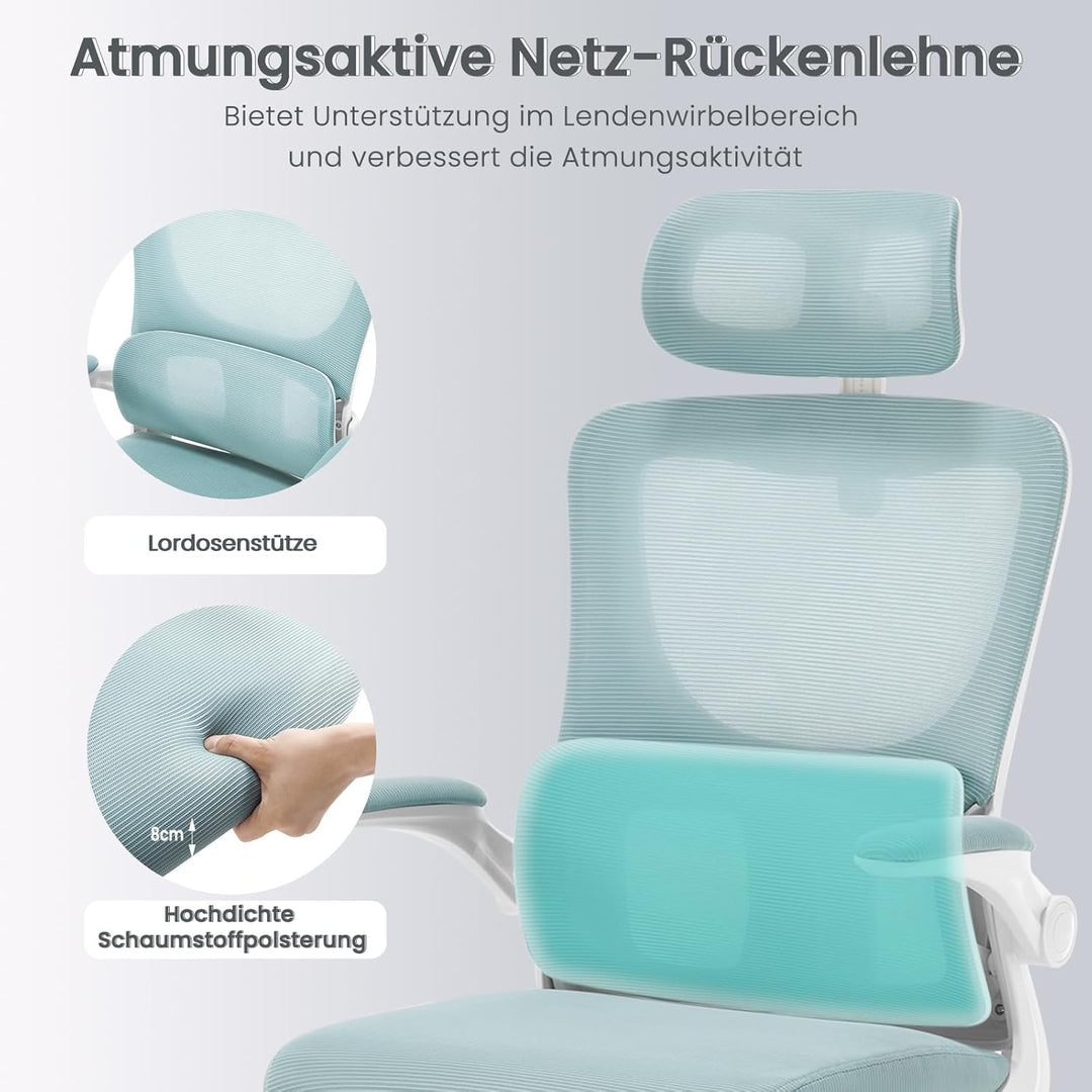 WOLTU Bürostuhl ergonomisch, Schreibtischstuhl Netzstoff, Drehstuhl höhenverstellbar, Schaukelfunkti