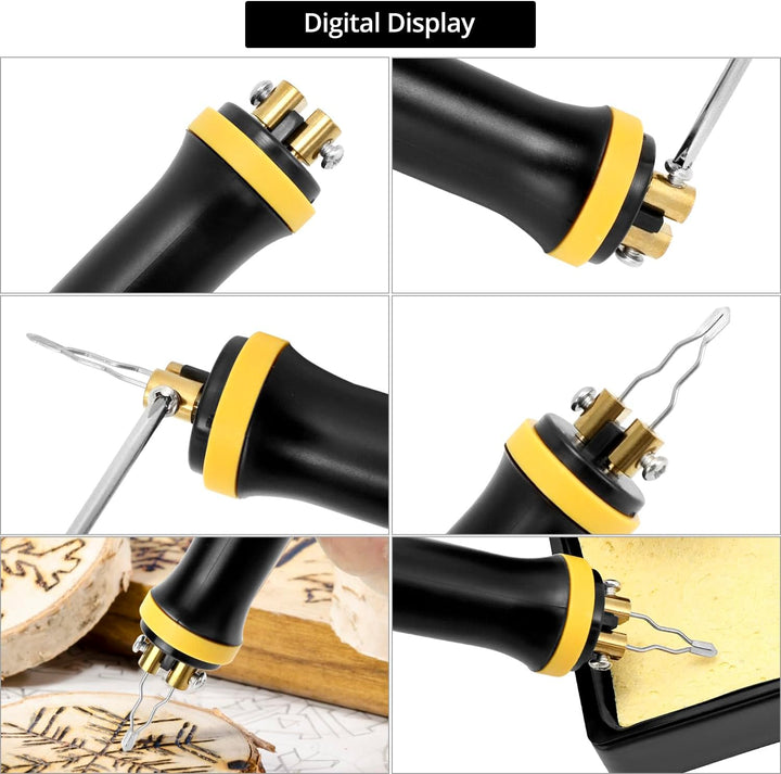 QWORK® Pyrographie Maschine, Brandmalerei Maschine mit Digitalanzeige, Brandmalerei Set 60W, Holzbre