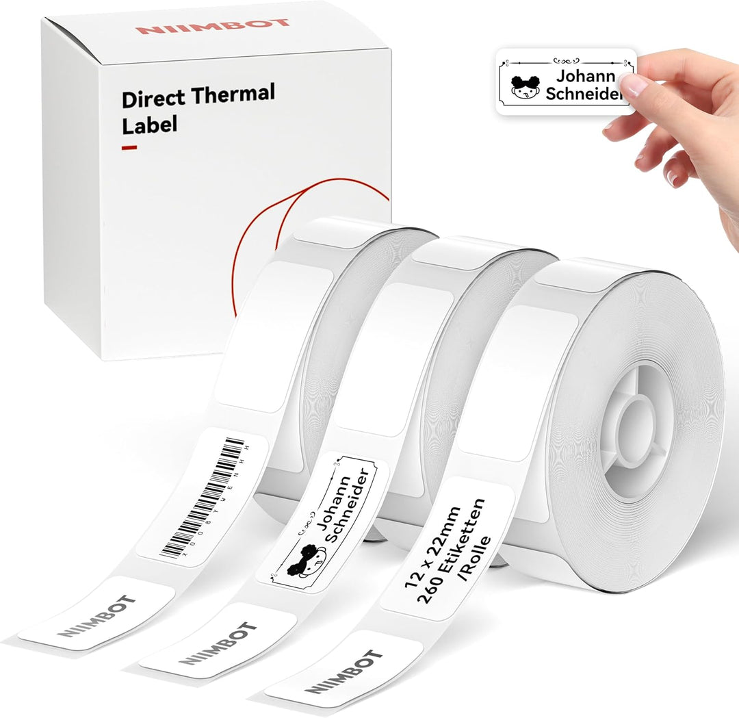 NIIMBOT Thermo Etiketten Selbstklebend, 12 x 22mm Etikettendrucker Thermopapier Kompatibel mit dem D