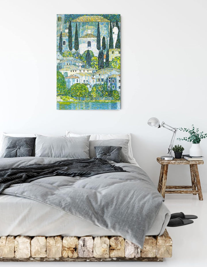 Generisch Gustav Klimt - Kirche in Cassone Landschaft mit Zypressen als Leinwandbild/Grösse: 100x70