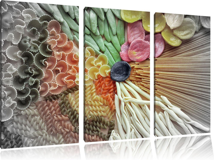 Pixxprint Zusammenstellung von bunten Nudeln / 3-Teilig/Gesamtmass 120cm Leinwandbild bespannt auf H