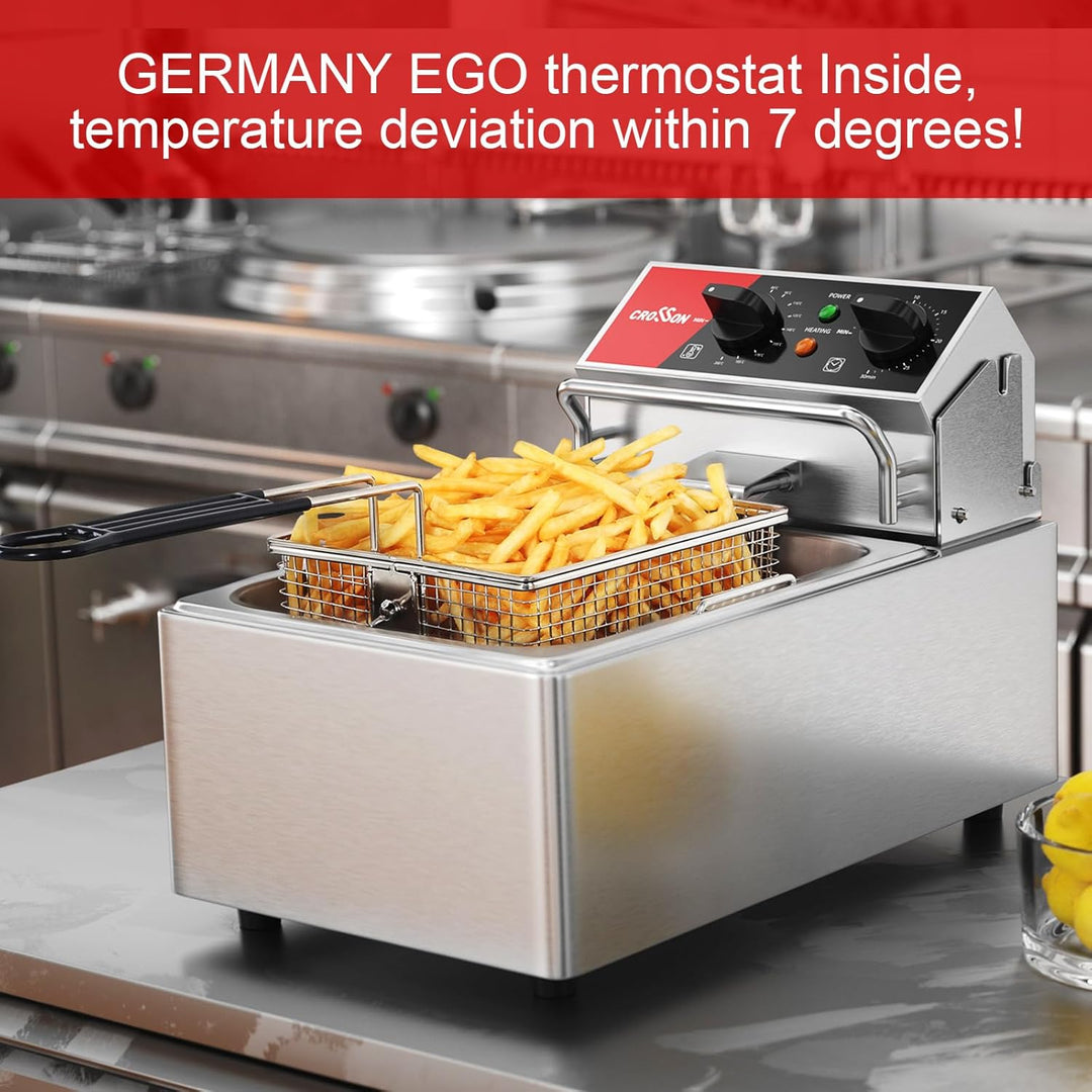 CROSSON 6L Elektrische Aufsatzfritteuse mit leicht zu reinigendem rotierendem Fritteusenkopf, 30 Min