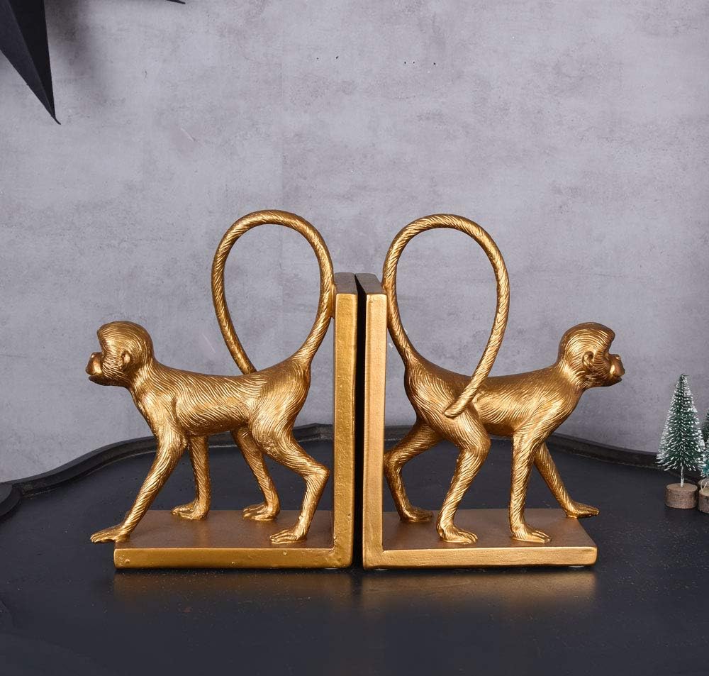 Zwei Buchstützen Monkey Gold AFFE Buchständer Affenfiguren Tierfigur Dekofigur cw228 Palazzo Exklusi