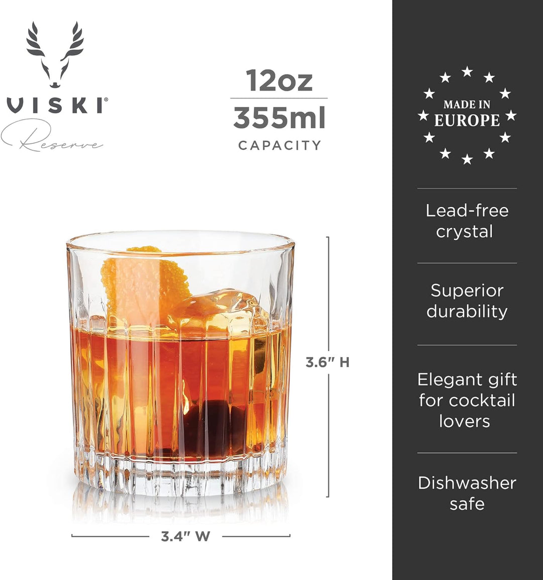 Viski Double Old Fashioned Tumbler, 4 Lowball-Cocktailgläser aus bleifreiem Kristallglas, Glaswaren