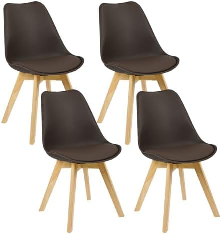 WOLTU 4er Set Esszimmerstühle Küchenstuhl Design Stuhl Esszimmerstuhl Kunstleder Holz Braun BH29br-4