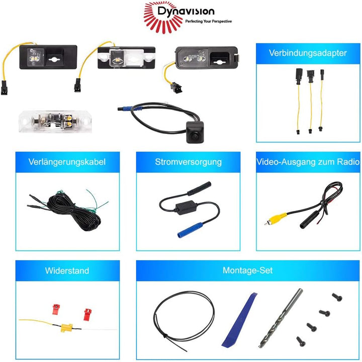 DYNAVISION OEM Kamera | Rückfahrkamera mit weisses Licht für VW Golf Passat Tiguan Touran Polo Touar
