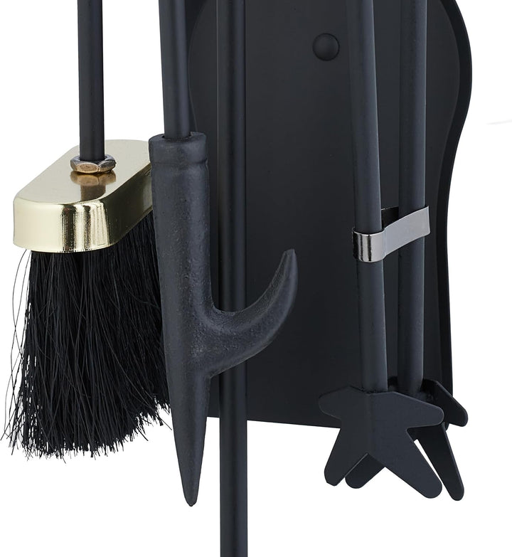 Relaxdays Kaminbesteck 5tlg. Set, Schürhaken, Ascheschaufel, Besen, Zange & Ständer, Eisen, Kamingar