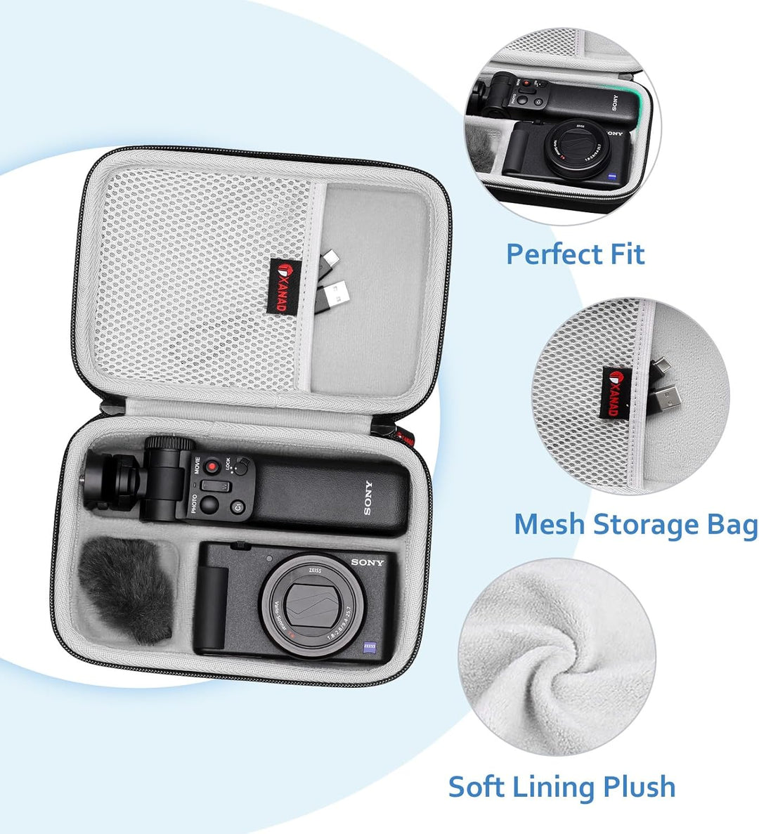 XANAD Eva Reisetasche für Sony ZV-1 ZV-1II 2 Kamera mit Vlogger Zubehör-Kit Stativ und Mikrofon - Re