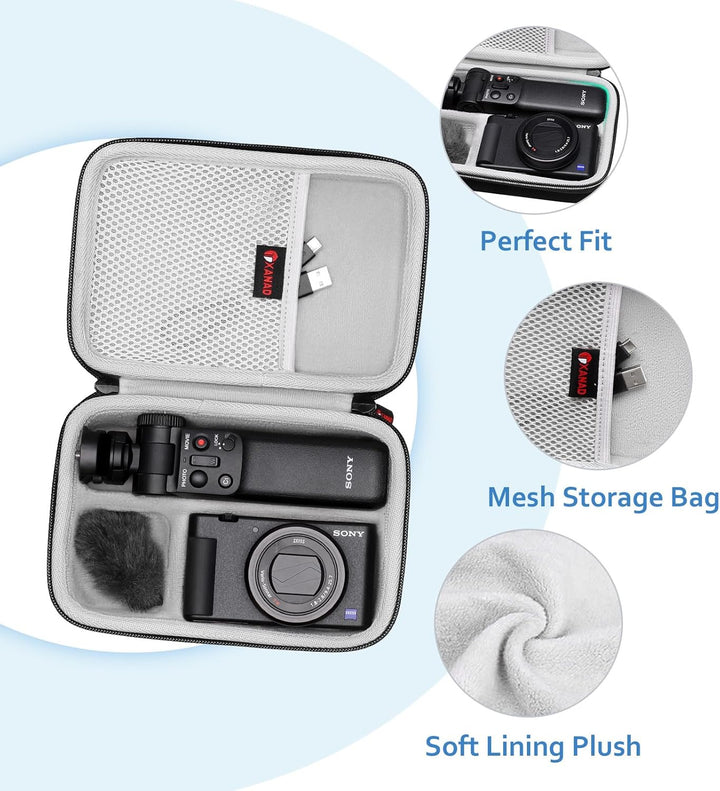XANAD Eva Reisetasche für Sony ZV-1 ZV-1II 2 Kamera mit Vlogger Zubehör-Kit Stativ und Mikrofon - Re