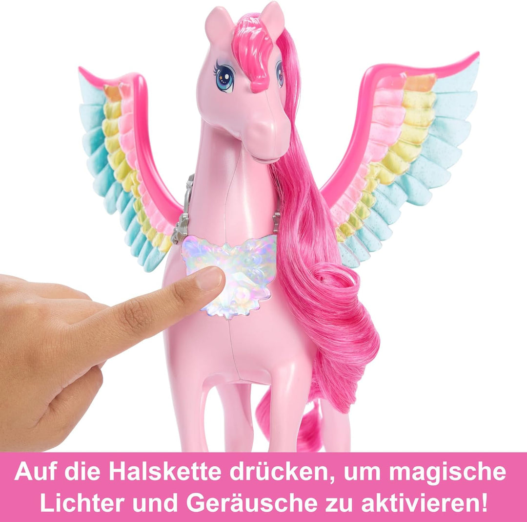 BARBIE Ein Verborgener Zauber Pegasus - Interaktives Spielzeug mit Lichtern und Geräuschen, 10 Zubeh