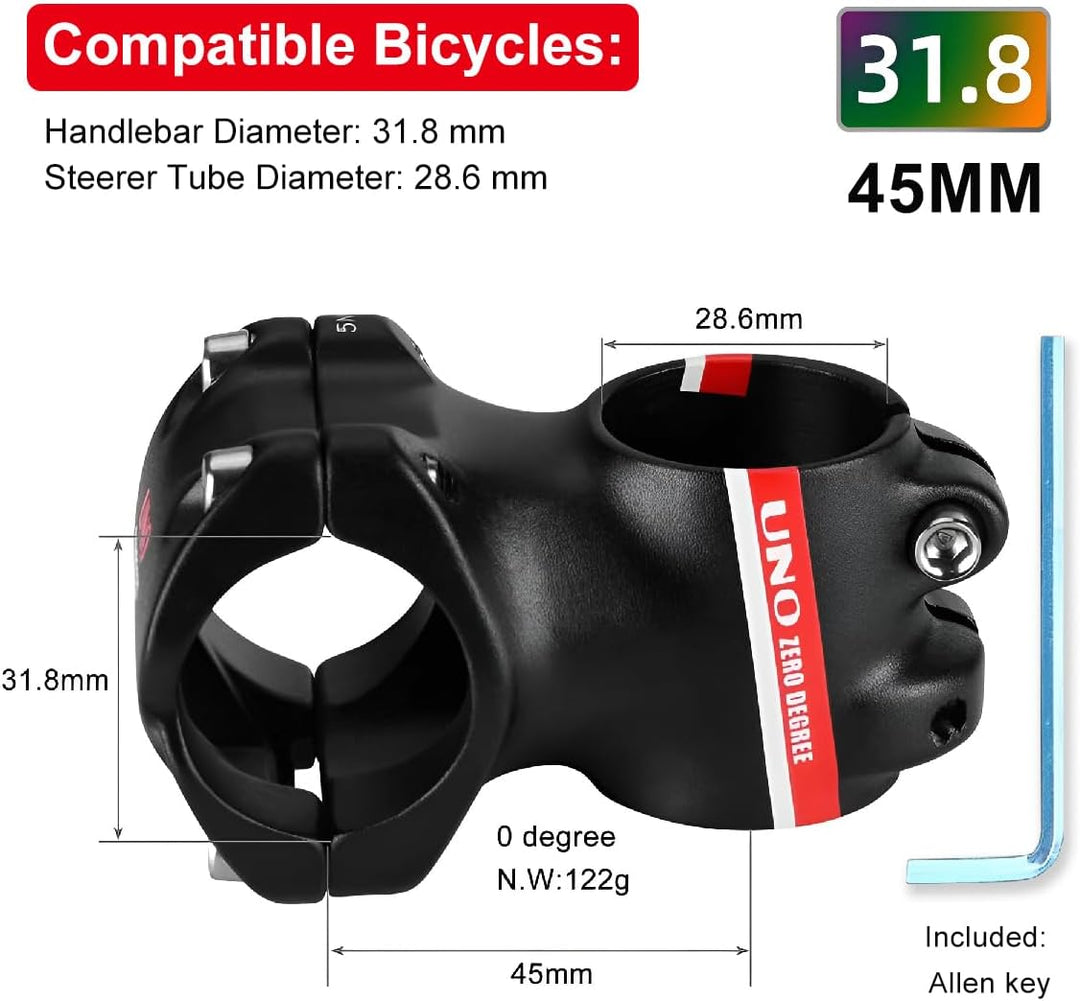 BESNIN Fahrrad Vorbau Downhill Fahrrad Lenker vorbau Fahrrad Schaft aus 31,8 * 35/45 mm 0 Grad rot/w