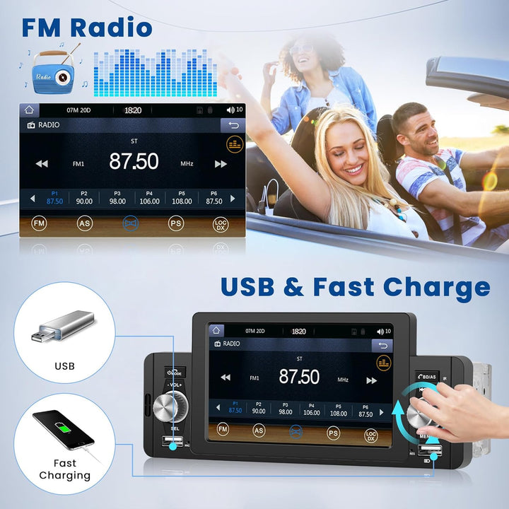 Hikity 1 Din Autoradio Wired Carplay Android Auto mit 5 Zoll Bildschirm Auto Radio Touch Display mit