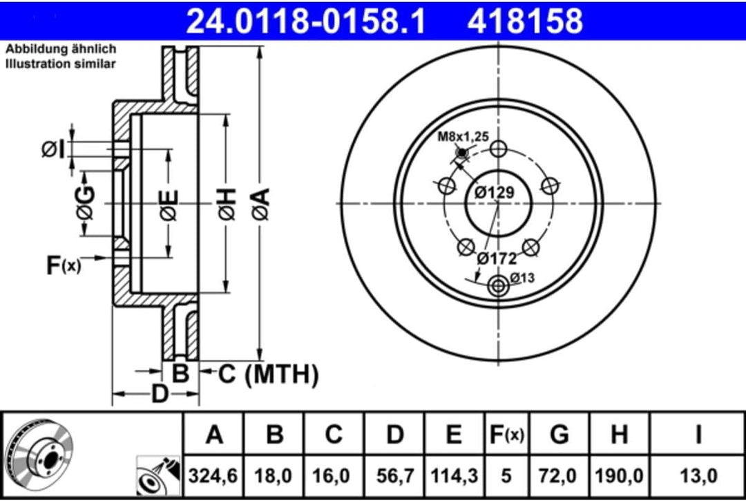 ATE 24.0118–0158.1 Bremsscheibe Rotoren