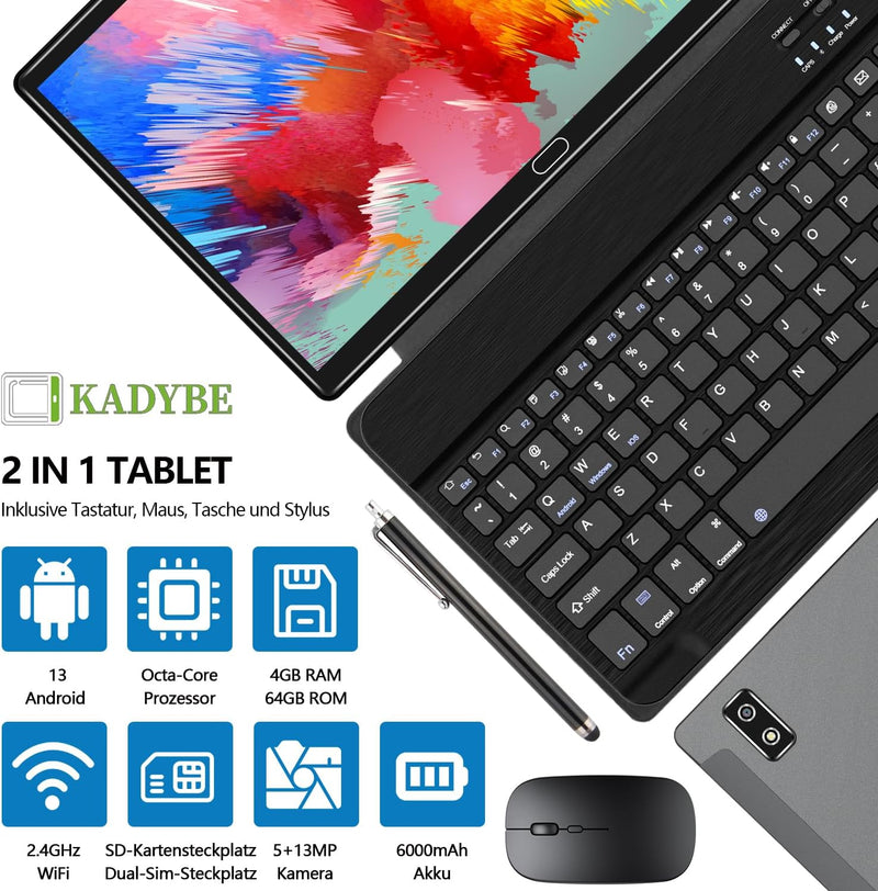 2024 Neueste Tablet 10 Zoll,2-in-1 Tablet Mit 2 SIM Slots, 64GB ROM TF 512GB,Octa-Core, Tablet PC mi