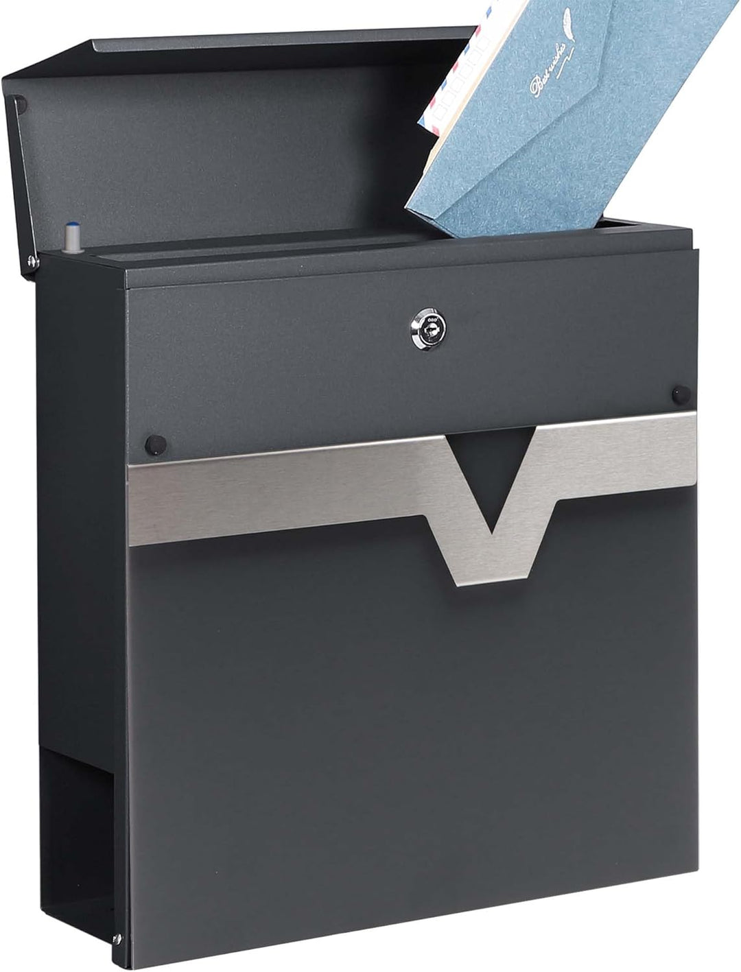XPOtool Briefkasten V60 Anthrazit und Edelstahl 370 x 105 x 370 mm, Wandbriefkasten mit Schloss, Sof