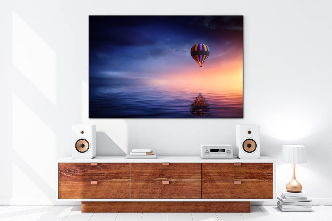 deyoli schwebender Heissluftballon Format: 80x60 als Leinwandbild, Motiv fertig gerahmt auf Echtholz